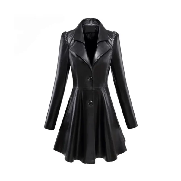 Women Black Leather Coat product image from front