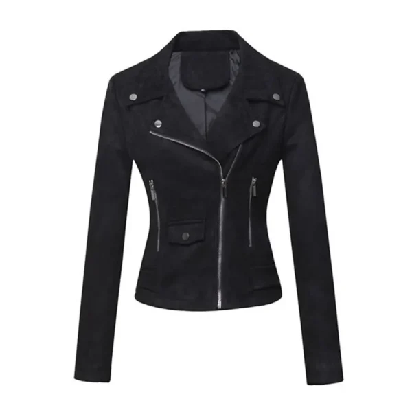Women Black Suede Moto Jacket product image from front