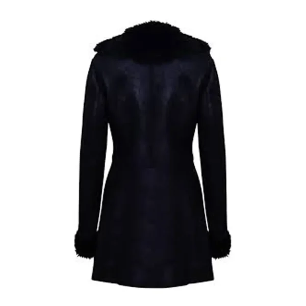 Women Black Winter Shearling Leather Coat product image from back