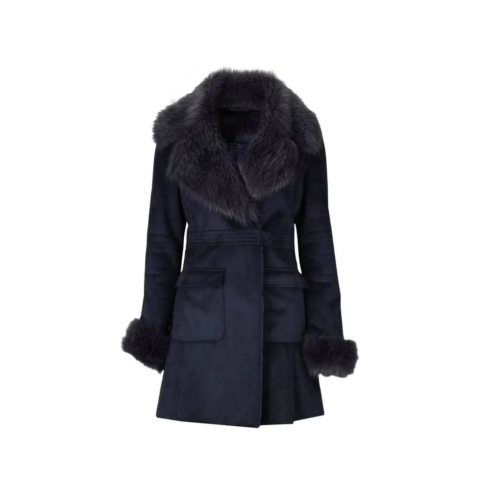 Women Black Winter Shearling Leather Coat product image from front