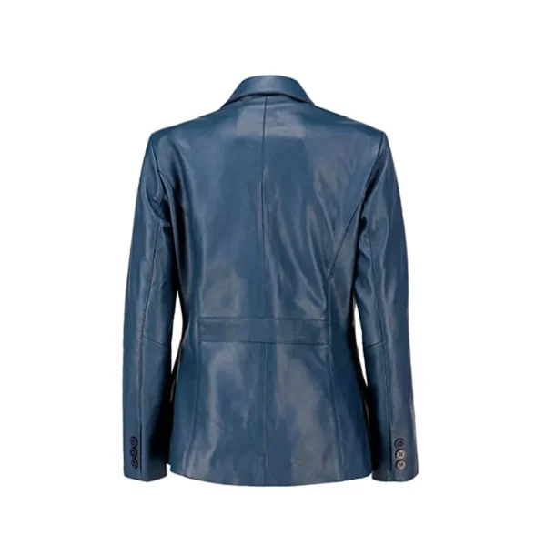 Women Blue Sheepskin Leather Blazer Jacket product image from back