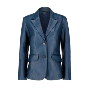 Women Blue Sheepskin Leather Blazer Jacket