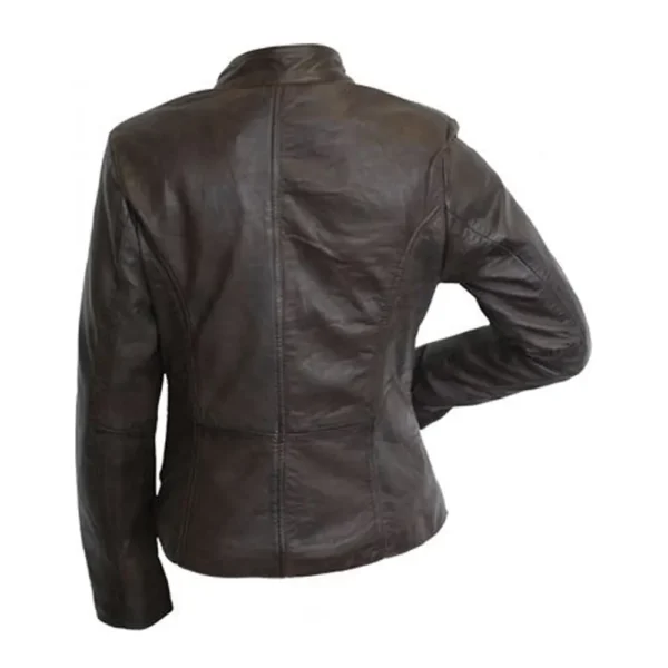 Women Brown Goatskin Leather Jacket product image from back