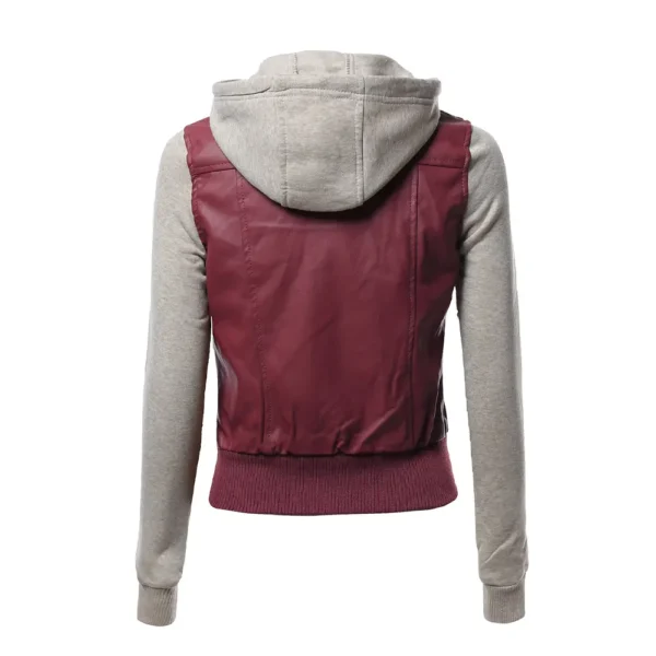 Women Brown Hooded Leather Jacket product image from back