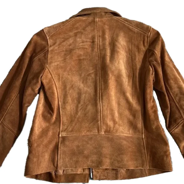 Women Brown Suede Leather Jacket product image from back