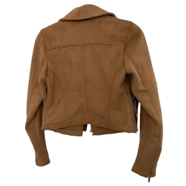 Women Brown Zip Suede Biker Leather Jacket product image from back