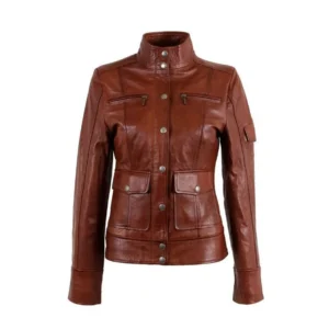 Women Dark Wax Brown Sheepskin Leather Jacket