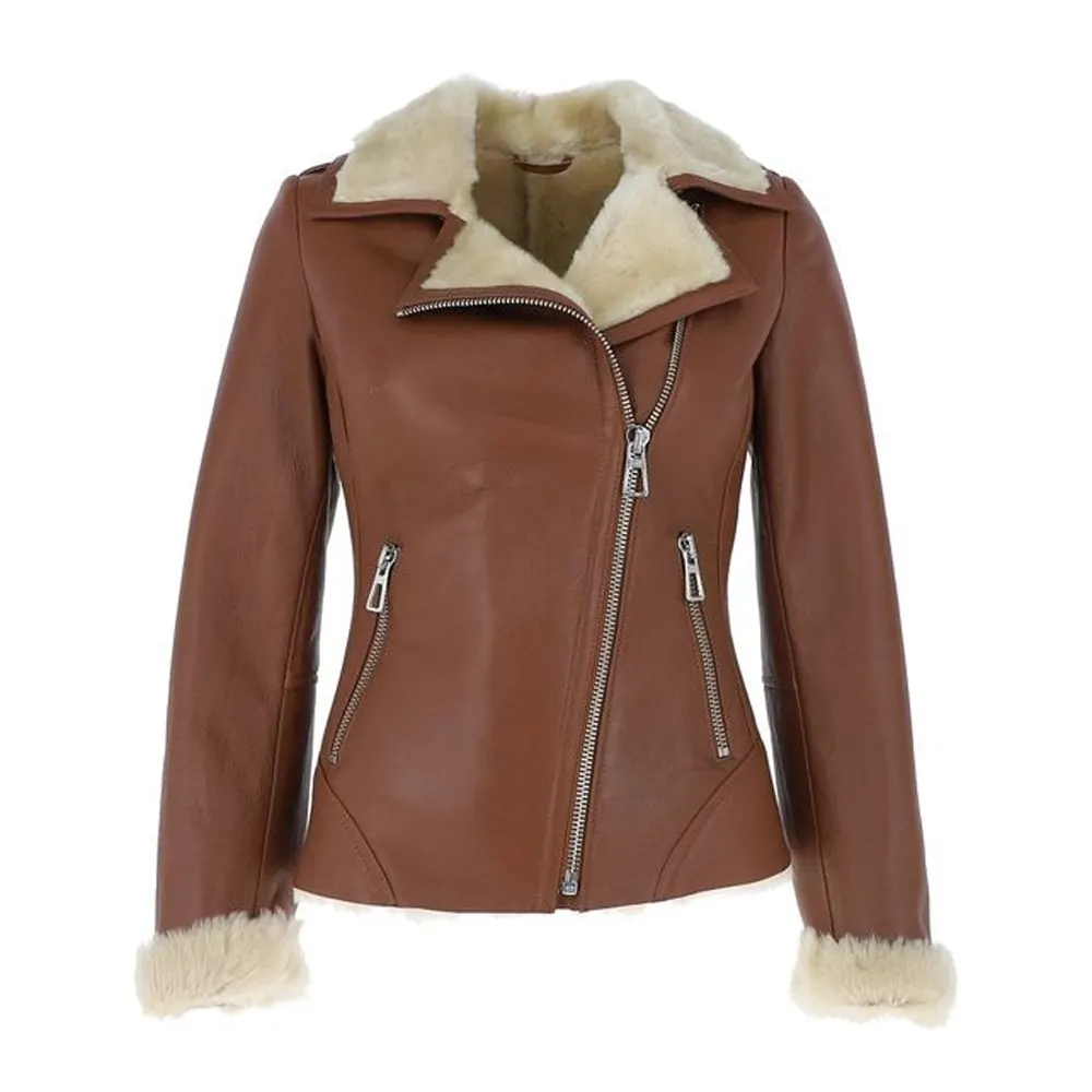 Women Shearling Sheepskin Leather Jacket product image from front