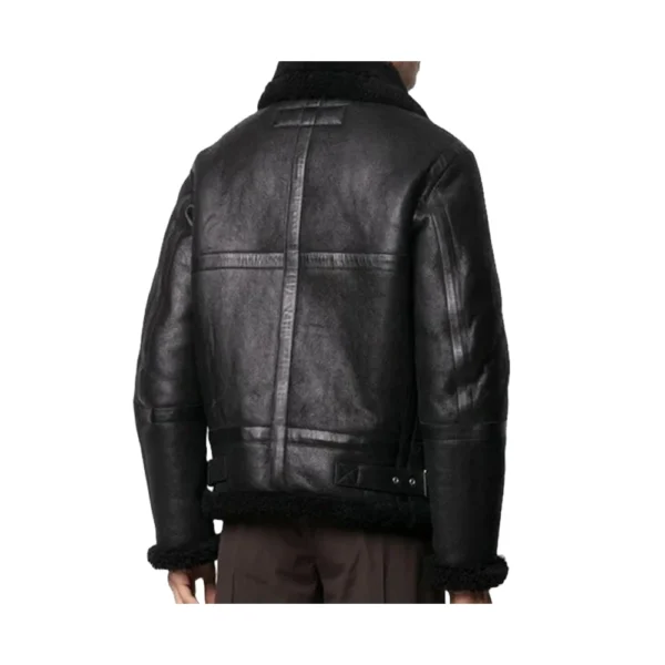 Men's Black B3 Shearling Bomber Leather Jacket - Image 2