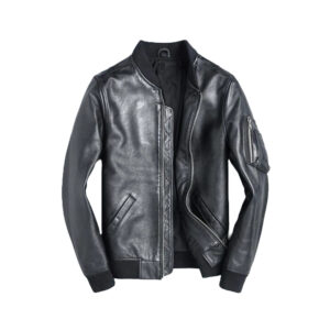 Men’s Black MA-1 Cowhide Bomber Leather Jacket