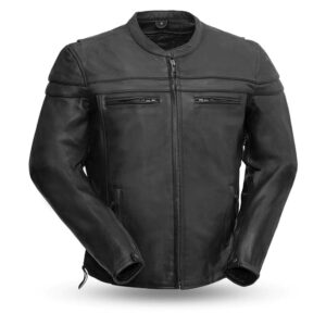 Men Black Biker Cowhide Leather Jacket