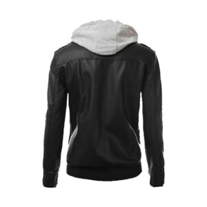 Men’s Black Biker Hood Leather Jacket