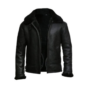 Men Black Biker Shearling Leather Jacket