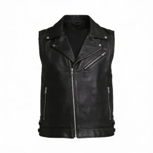 Men’s Black Biker Zipper Leather Vest