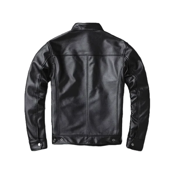 Men's Black Cowhide Motorcycle Leather Jacket - Image 2