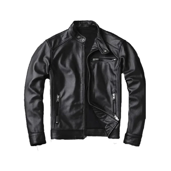 Men's Black Cowhide Motorcycle Leather Jacket