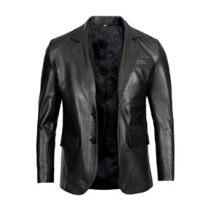 Men’s Black Two Button Leather Blazer Jacket