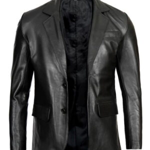 Men Black Two Button Leather Blazer Jacket