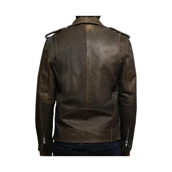 Men's Brown Belted Motorcycle Leather Jacket - Image 2