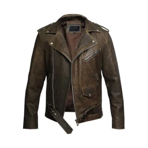 Men’s Brown Belted Motorcycle Leather Jacket