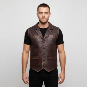 Men’s Brown Distressed Leather Vest