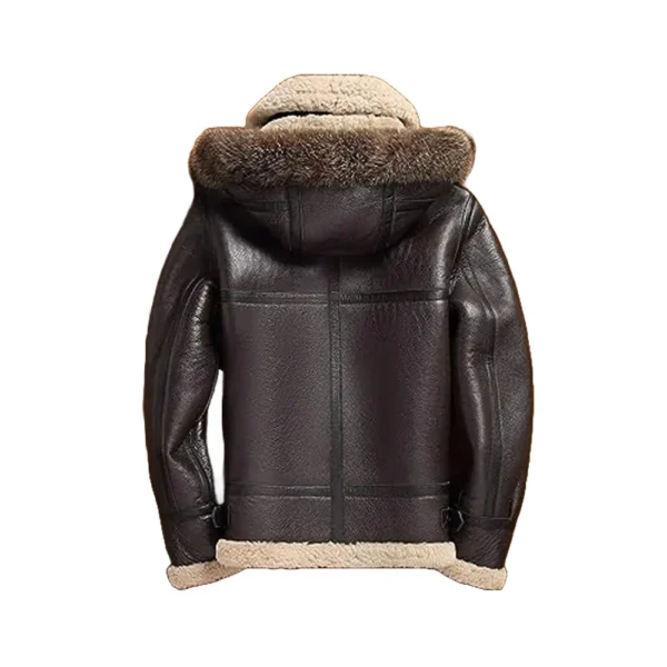 Men's Brown Fur Shearling Sheepskin Leather Jacket - Image 2