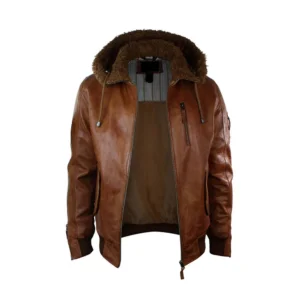 Men Brown Hood Aviator Vintage Leather Jacket