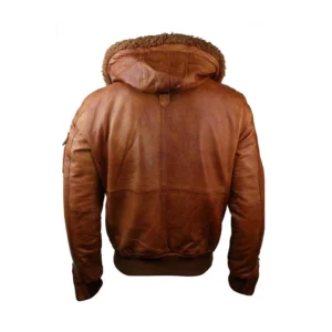 Men’s Brown Hood Aviator Vintage Leather Jacket