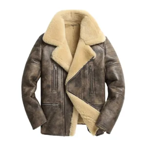 Men Brown Winter Fur Shearling Leather Jacket