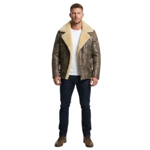 Men’s Brown Winter Fur Shearling Leather Coat