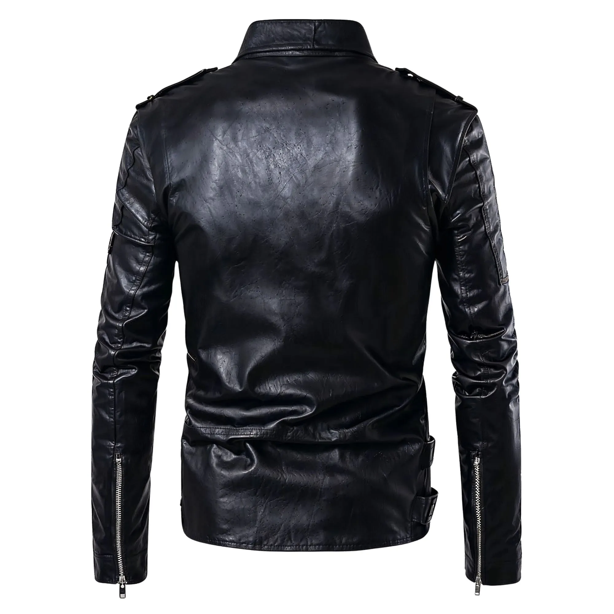 Men's Relic Black Biker Leather Jacket - Image 6