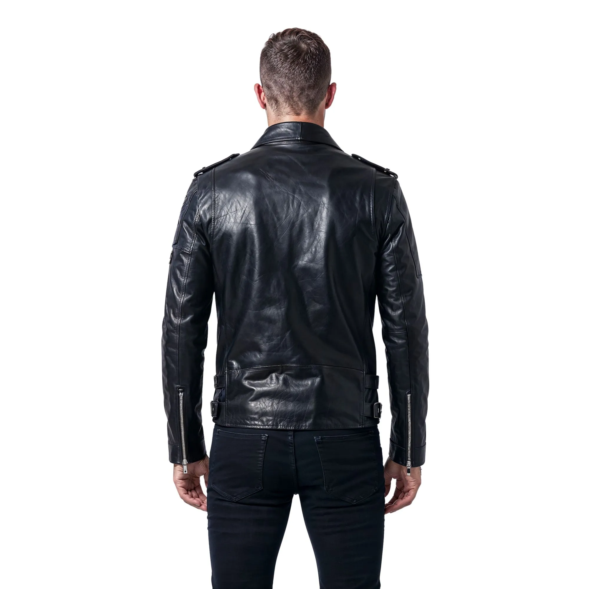 Men's Relic Black Biker Leather Jacket - Image 4