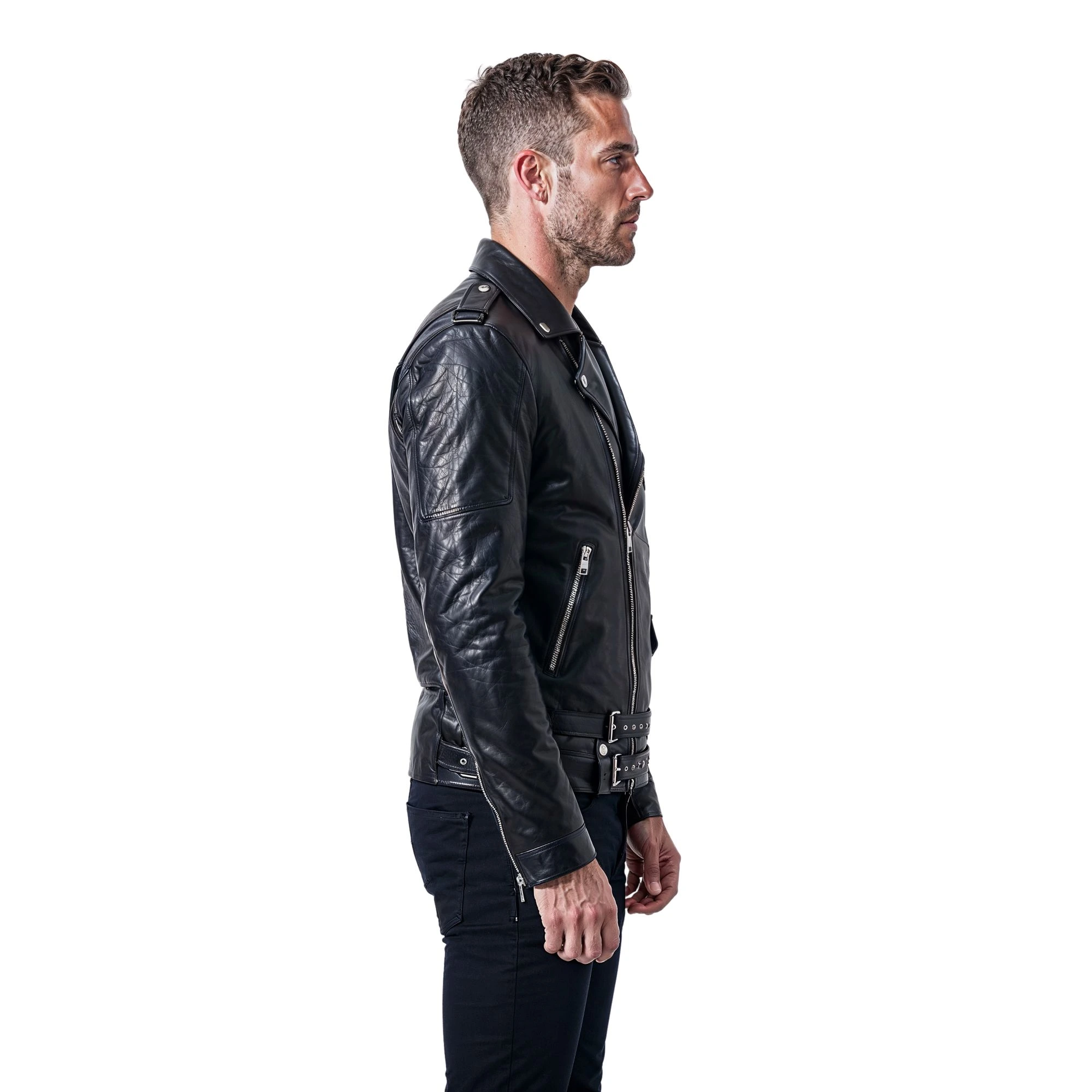 Men's Relic Black Biker Leather Jacket - Image 5