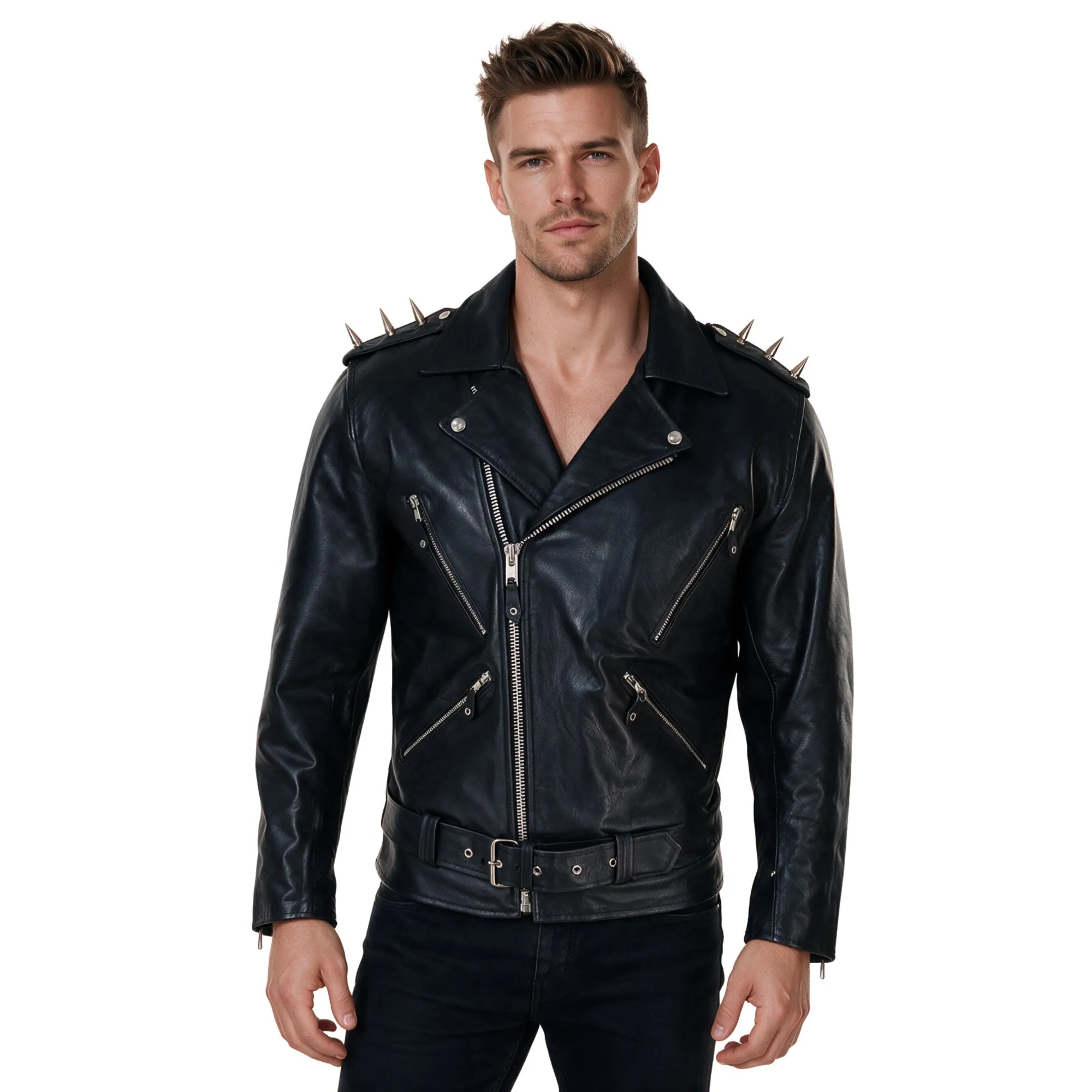 Men's Spike Hide Original Cross Zip Leather Jacket - Image 2