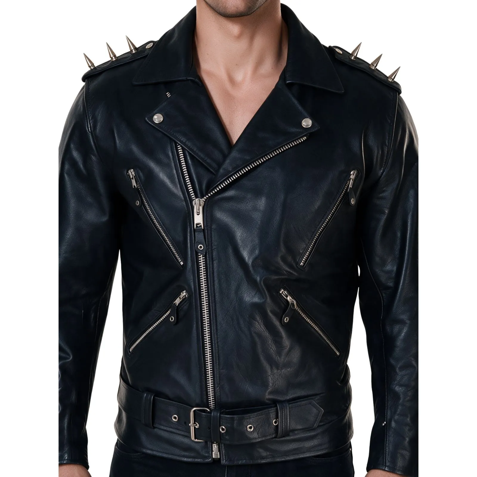 Men's Spike Hide Original Cross Zip Leather Jacket - Image 3