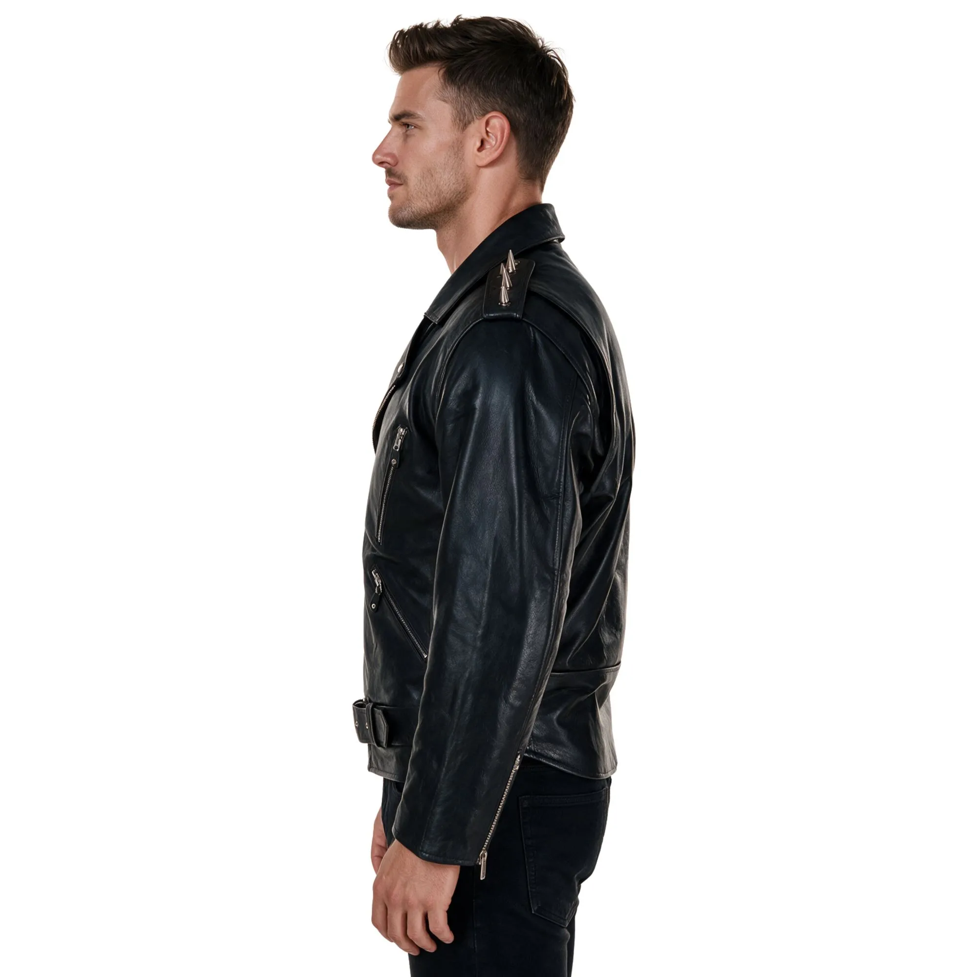 Men's Spike Hide Original Cross Zip Leather Jacket - Image 5