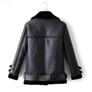 Women’s Black Fur Aviator Leather Jacket