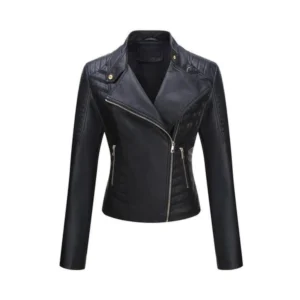 Women Black Leather Bomber Jacket