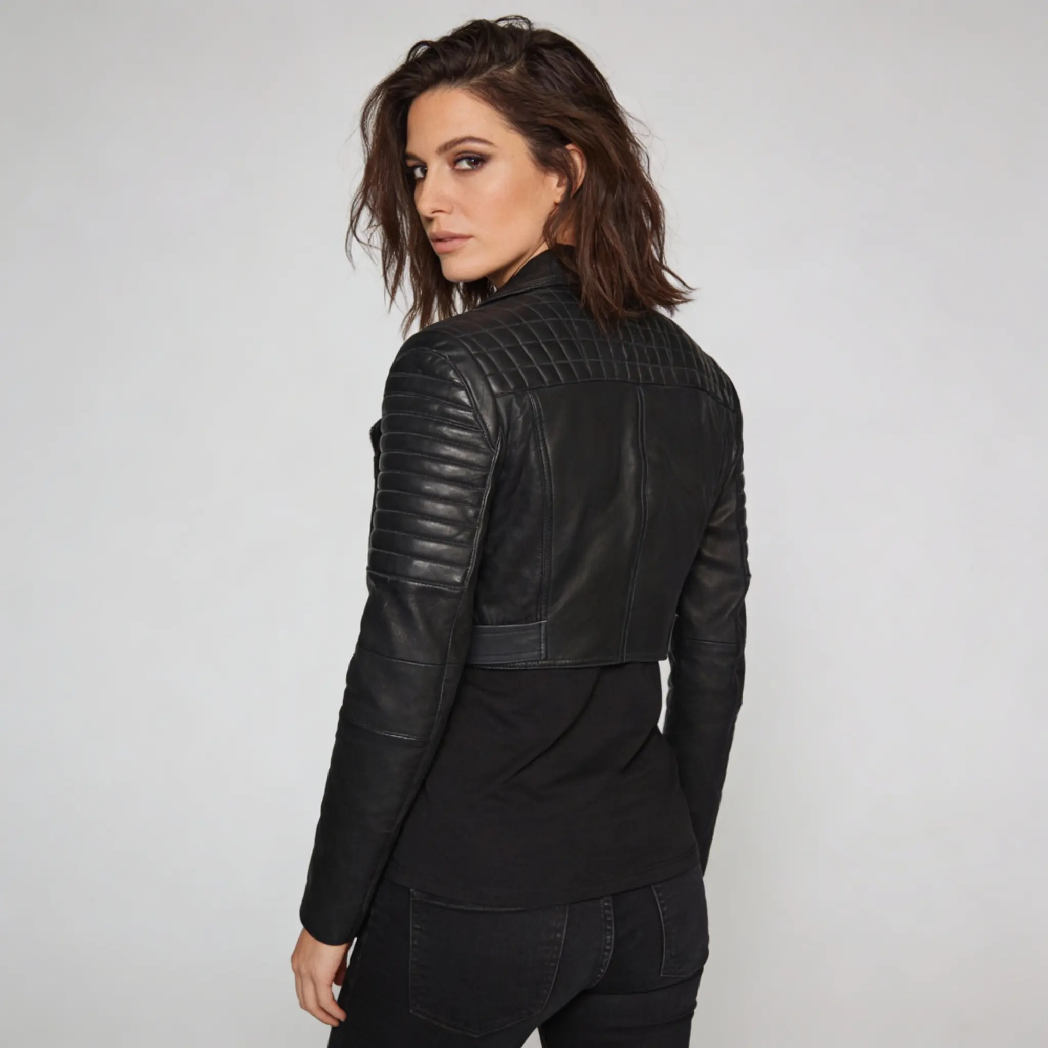 women-black-short-cropped-biker-leather-jacket-back