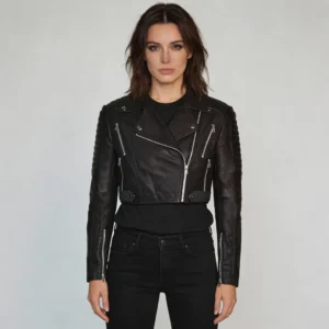 Women’s Black Short Cropped Biker Leather Jacket
