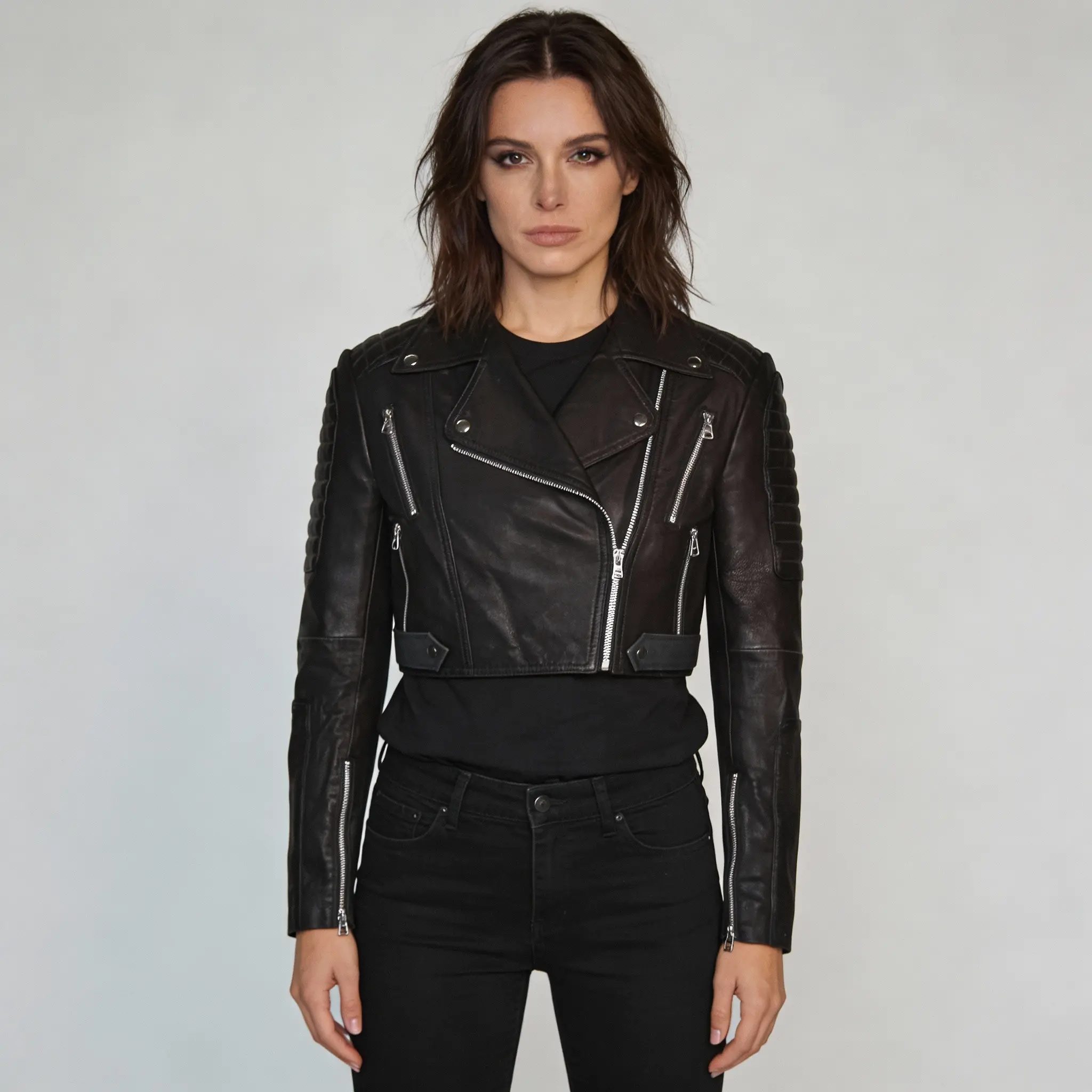 women-black-short-cropped-biker-leather-jacket-closed-front