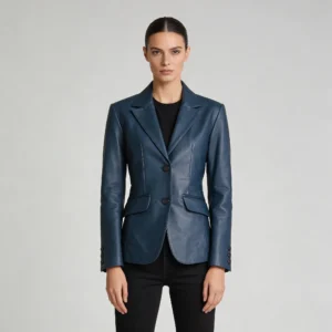Women’s Blue Sheepskin Leather Blazer Jacket