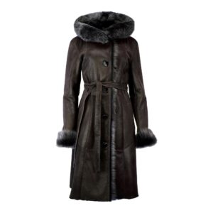 Women Brown Sheepskin Leather Coat