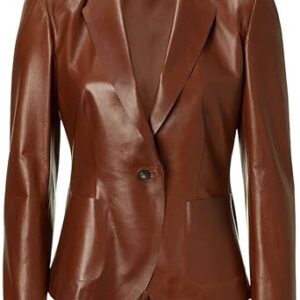 Women Brown Lambskin Leather Blazer Jacket