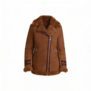 Women’s Brown Shearling Biker Suede Aviator Leather Jacket