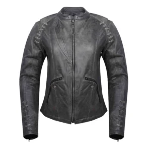 Women Grey Distressed Goatskin Leather Jacket