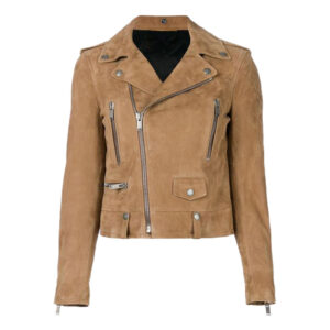 Women Motorcycle Tobacco Suede Leather Jacket