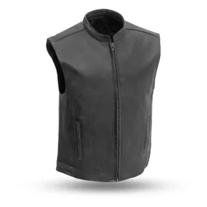 Men Black Pocket Zipper Leather Vest