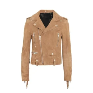 Women Motorcycle Tobacco Suede Leather Jacket