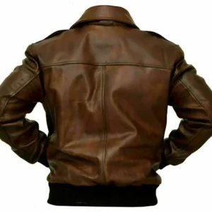 Aviator Brown Bomber Navy Distressed Leather Jacket